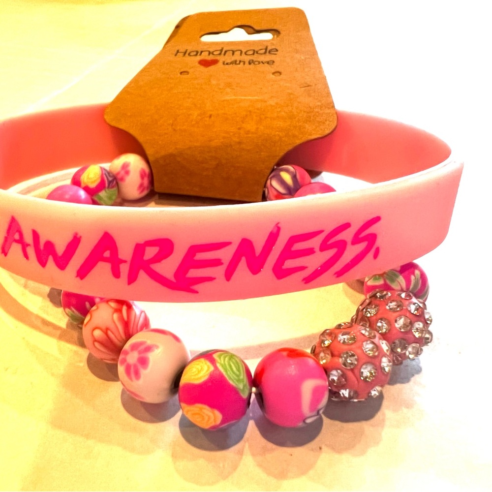 Homemade Breast Cancer Awareness bracelets
